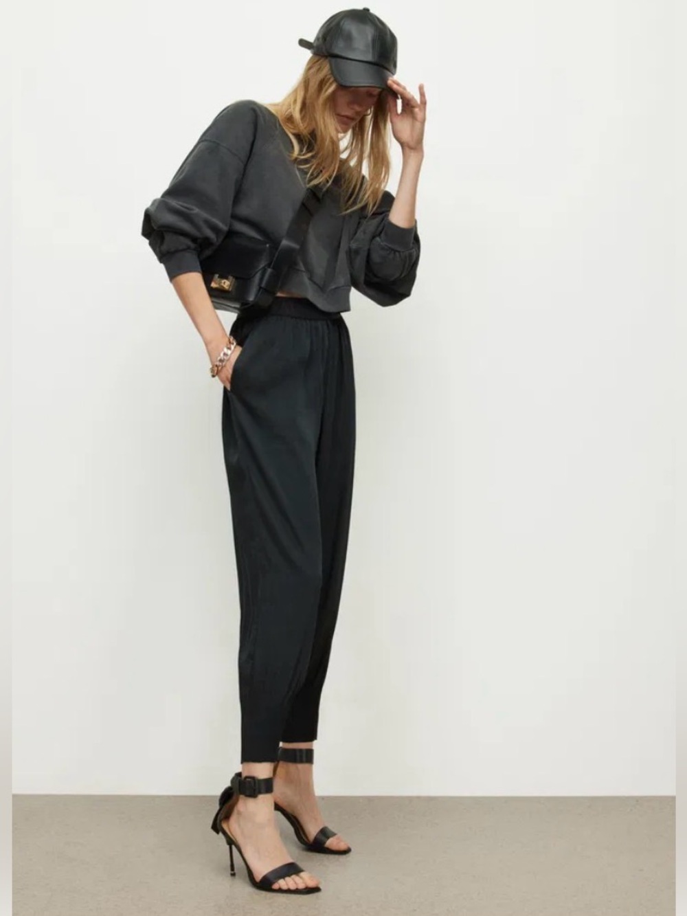 AllSaints Nala Black Mid rise Tapered Pull On Jogger Pants Trousers Size 12 NWT